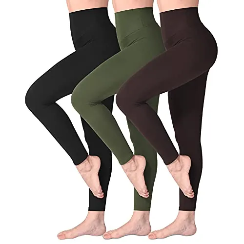 SINOPHANT Mallas Deporte Mujer de Cintura Alta, Leggins de Control de Abdomen Opacas, Elásticas, Leggings Mujer Vestir, Suaves como la Mantequilla XXL 3 Piezas Negro/Verde Militar/marrón