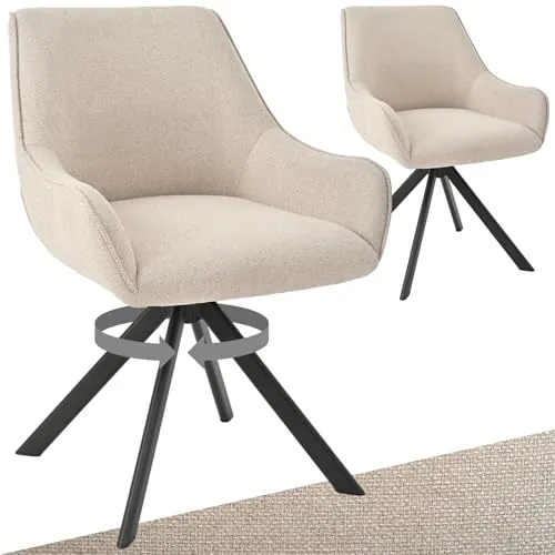 Goeurvant Juego de 2 sillas de comedor giratorias con reposabrazos, silla giratoria de 360 grados, silla giratoria de lino, moderna silla giratoria con marco de metal y respaldo, para comedor, sala de