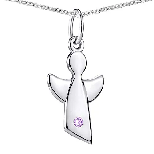 MATERIA - Colgante de ángel con piedras de nacimiento, plata de ley 925 con cadena de 36 – 40 cm, regalo de nacimiento o bautizo, Piedra, Cubic Zirconia,