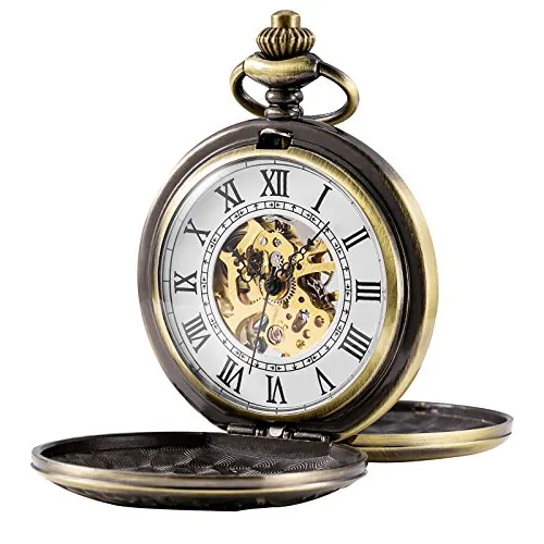 TREEWETO Reloj de Bolsillo mecánico para Hombre con números Romanos Dorado/Bronce/Plata, Bronce, Antigu
