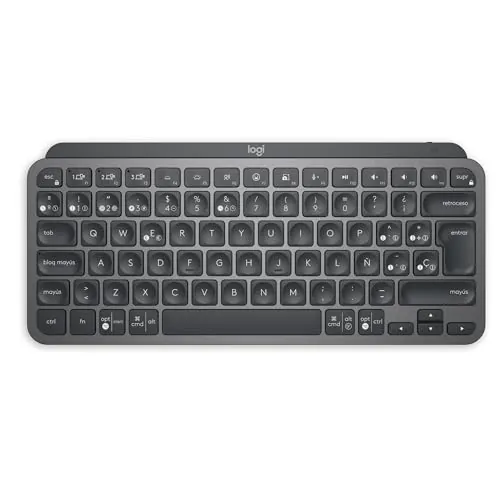 Logitech MX Keys Mini Teclado Inalámbrico Minimalista, Compacto, Bluetooth, Retroiluminado, USB-C, Compatible con Apple macOS, iOS, Windows, Linux, Android, de Metal, QWERTY Español - Gris Oscuro
