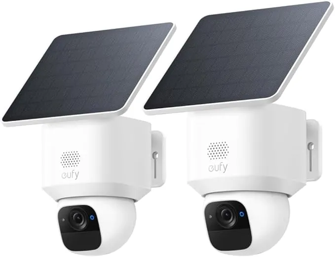 eufy Security SoloCam E30 Camara vigilancia WiFi Exterior, con Energía Solar, Panorámica de 360°, Seguimiento por IA, Claridad 2K, Compatible con HomeBase S380, Sin Cuotas Mensuales, 2 Pack