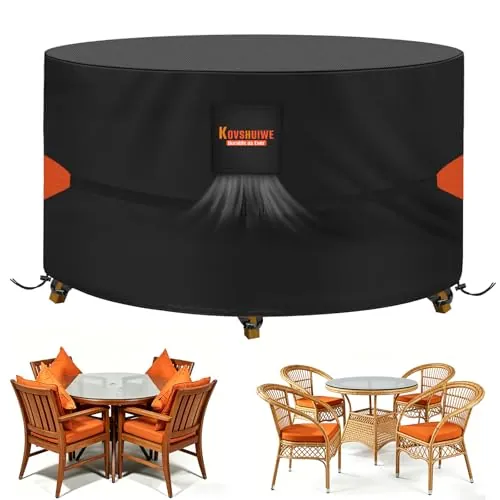 Kovshuiwe Ø190 x 80 cm - Funda de protección para mesa redonda de jardín, redonda, redonda, jardín, 420D, Oxford y tela Oxford 420D, funda de protección para mesa redonda