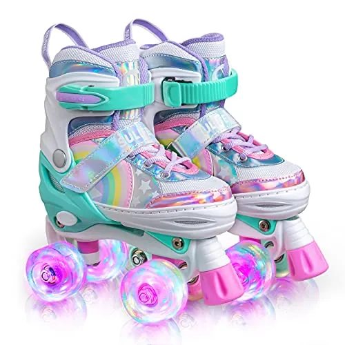 SULIFEEL Patines 4 Ruedas Rainbow Unicorn Ajustables para niñas y niños