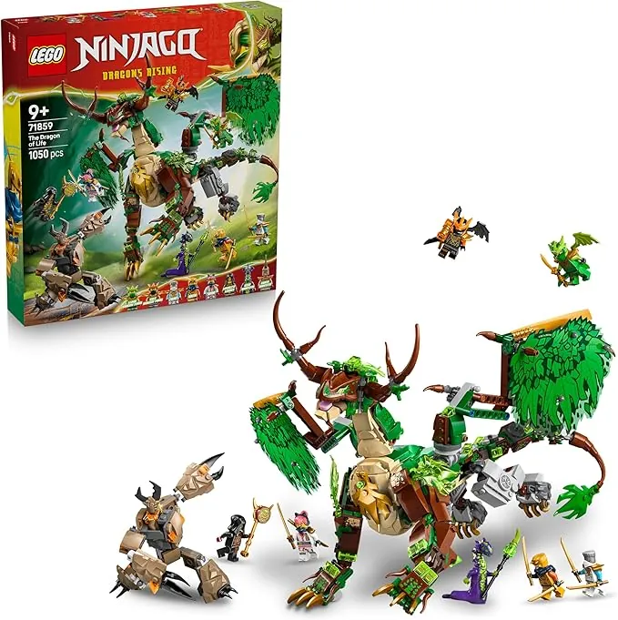 LEGO Ninjago Dragón de la Vida de Juguete - Figura Articulada de Dragón, Meca de Monstruo, 8 Minifiguras y Armas Ninjas Inc. Catana y Espada - Regalo para Niños de 8+ Años y Fans de la Serie - 71859
