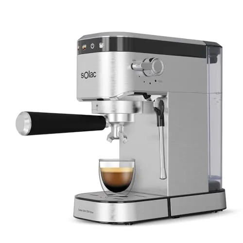 Solac – Cafetera espresso Taste Slim D20 Inox | 20 bares | Depósito 1L | 4 funciones | Cantidad café programable | Calentamiento rápido | Diseño Barista | Controles táctiles | Inox