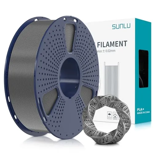 SUNLU Filamento PLA+ 1.75 mm, Filamento para impresora 3D PLA Plus 1KG，Mejora de la resistencia,Neatly Wound, Filamento de impresión 3d PLA+, Precisión dimensional +/- 0.02mm, Gris