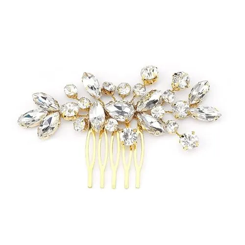Peines para el Pelo de Novia, Nupcial Perla Pelo Vid oro Novia Accesorios Cristal Diamante de Imitación Hoja Headpie para Mujeres y Niñas para Boda Fiesta Velada