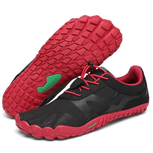 SAGUARO Mujer Hombre Barefoot Zapatillas Minimalistas Zapatillas de Trail Running Antideslizante Calzado Barefoot para Fitness Trekking Gym Rojo Intenso,Gr.41