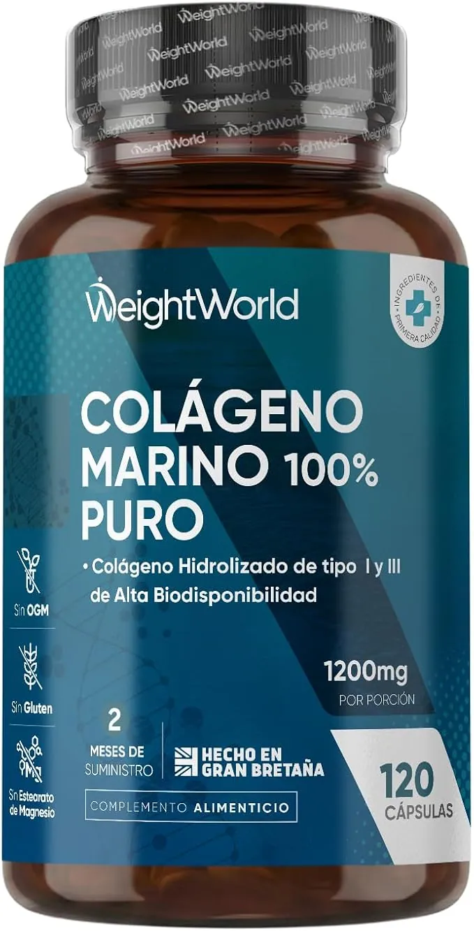 Colágeno Marino Hidrolizado 100% Puro 1200 mg - 120 Cápsulas de Péptidos de Colágeno de Pescado Hidrolizado Tipo I y III - Suministro para 2 Meses, Sin Gluten y Sin OGM
