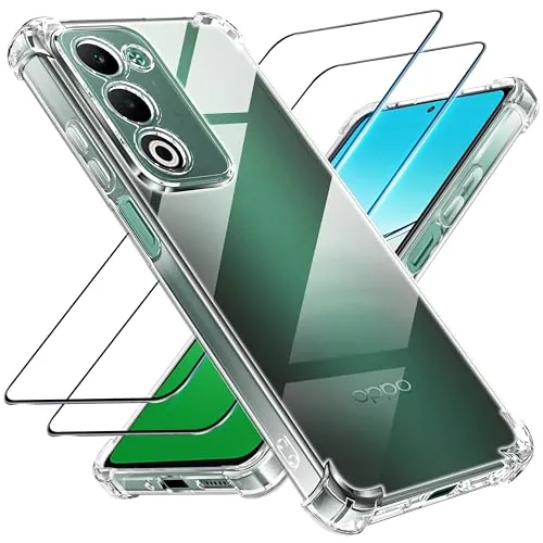 Tentoki Funda para OPPO A5 5G / 4G, 2 Piezas Cristal Templado | Carcasa Protectora con Cojín de Aire Esquina Integrado, Antichoque, Anti-Amarillo, Transparente