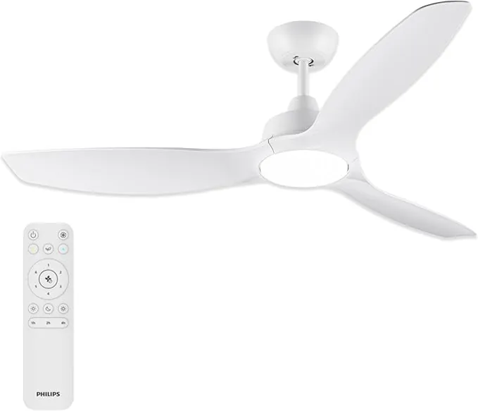 Philips Olas Ventilador de Techo con Luz LED, 3 aspas Fijas, Diámetro 132 cm, 2650 Lúmenes, Luz Blanca Ajustable de 3000 K a 6500 K, Regulable al 5%, Mando a Distancia Incluido, Blanco