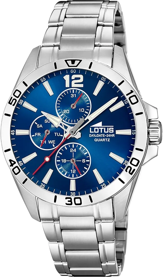 LOTUS Reloj Hombre Analógico de Acero Inoxidable 316l Plateado - Movimiento de Cuarzo - Cristal Mineral de Alta Resistencia - Resistente al Agua 5 ATM - Multifunción 18812 Trendy