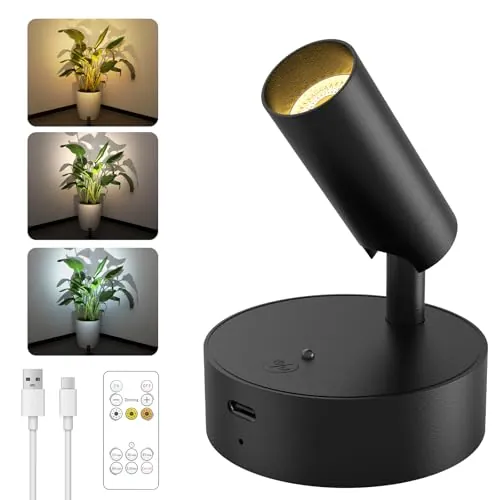 GOODEA Aplique Pared Interior sin Cable Recargable, Foco LED Inalámbrico | 3 CCT Dimmable Luz Pared con Mando y Temporizador, 350° Giratoria Lampara Pared Dormitorio Fotos Plantas
