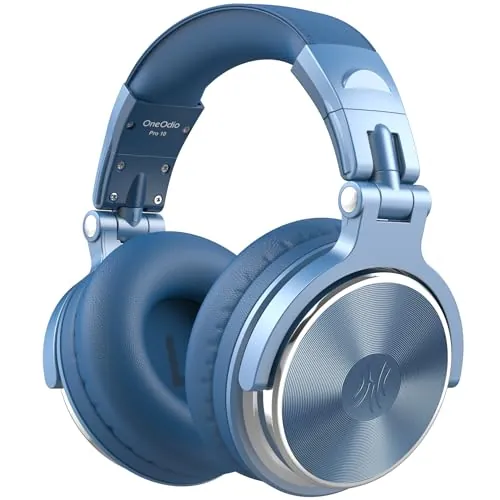 OneOdio Pro10 Auriculares DJ con Cable, Estéreo de Mezcla y Monitor de Estudio, 50mm Controladores, 3.5 y 6.35mm Conector de Audio para PC AMP Grabación de Teléfono Piano Guitarra,Azul Celesteo