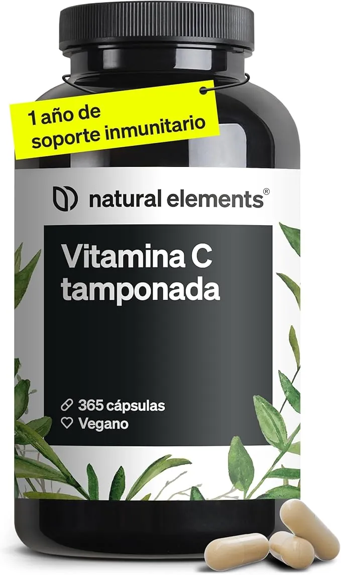 Vitamina C tamponada - Fabricado en Alemania - 365 cápsulas para 1 año - Suave para el estómago y pH neutro - Apoya al sistema inmunitario, nervioso y al metabolismo energético - Sin ácidos