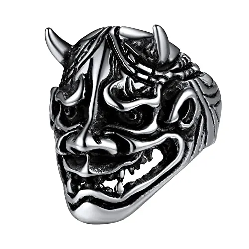 U7 Anillos Plateados de Diablos Acero Inoxidable 316L Talla 9 Joyería Gótica Punk para Halloween Anillos Cúbicos Cabezas Cráneos Esqueléticos Regalo Aniversario