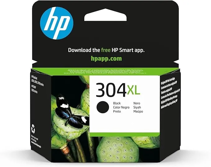 HP 304XL N9K08AE, Negro, Cartucho de Tinta de Alta Capacidad Original, compatible con impresoras de inyección de tinta HP DeskJet 2620, 2630, 3720, 3730, 3750, 3760, HP Envy 5010, 5020, 5030