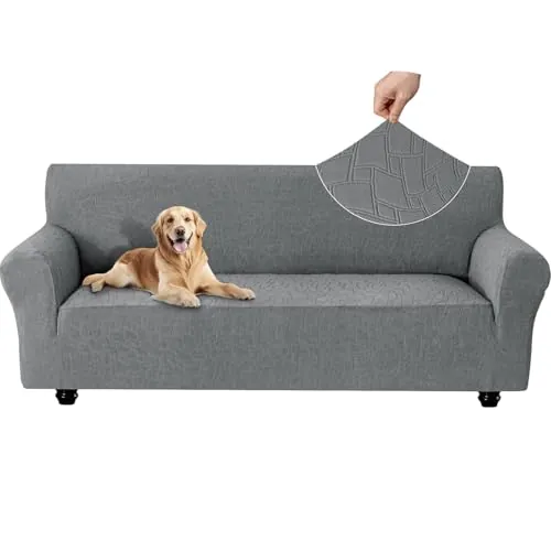 Ystyle Funda Sofa 3 Plazas, Couch Cover Elasticas, Funda para Sofa Antiarañazos Gatos, Forros para Sofas Antideslizante, Protector Sofa Antimanchas Lavable Anti Perros, Gris Claro