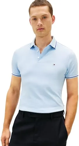 Tommy Hilfiger MW0MW39993 - Polo de Temporada Ajustado para Hombre, Talla L, Color Azul, Azul (Well Water), L