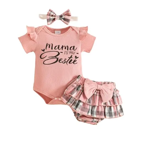 Eqenkely Conjunto Vestido para Niñas Recién Nacidas Top de Punto con Volantes de Sin Mangas + Bowknot Faldas + Diadema 3Pcs Elegante Ropa Trajes Rosa 3-6 Meses