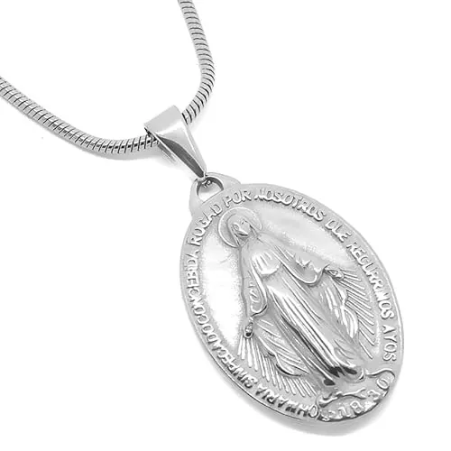 BOBIJOO JEWELRY - Medalla Colgante De La Virgen María Milagrosa De Acero, De Plata De La Comunión + Cadena
