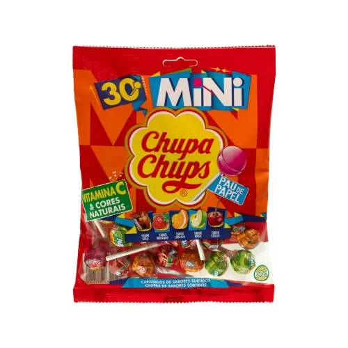 CHUPA CHUPS Mini, Caramelo con Palo, Sabores Variados, Bolsa 30 uds