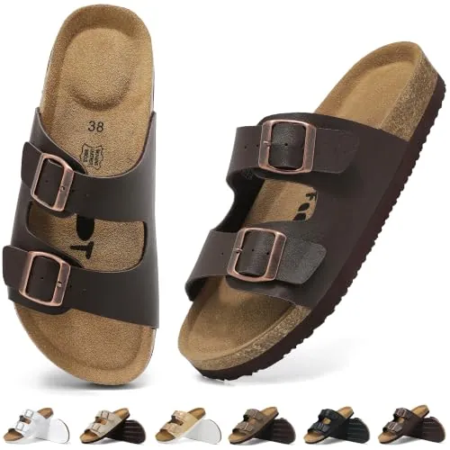 Geweo Sandalias Mujer Pantufas chanclas Corcho Cuero Marrón mate 36EU