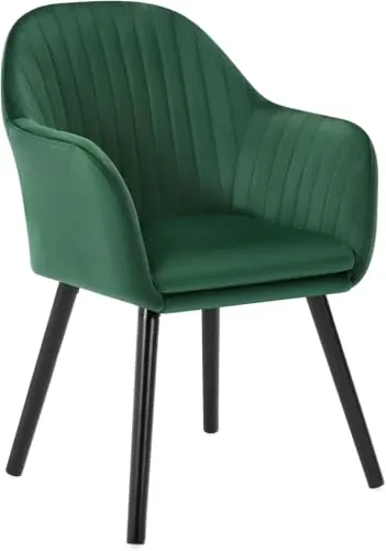WOLTU Silla de Comedor y Cocina con Respaldo Mediano, cojín Doble de Terciopelo y Patas de Estructura de Madera, adecuadas para Comedor, Cocina, salón y Dormitorio, Verde Oscuro-Negro