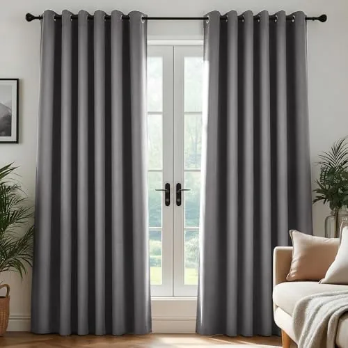Deconovo Cortinas Térmicas Aislantes Frío y Calor Opacas Blackout – Cortinas Modernas para Salon y Dormitorio, 2 Piezas con Ojales 200x210 cm, Gris Claro, Elegantes Curtains Aislantes para Hogar