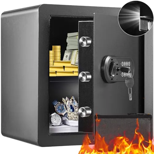 VEVOR Caja Fuerte de Seguridad 51 L Con Teclado Digital y 2 Llaves, Armario de Acero Con Bolsa Ignífuga Para Proteger Dinero, Oro, Joyas, Hotel, 400x330x430 mm