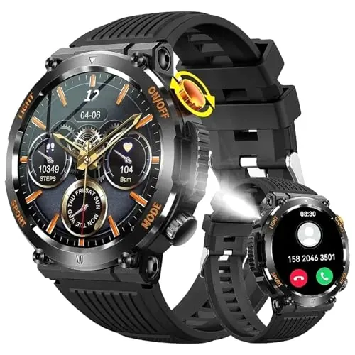 DHsdlpLU Reloj Inteligente táctil HD de 1,46" para Hombre y Mujer, con Respuesta y realización de Llamadas, Monitor de Actividad física con frecuencia cardíaca,Black
