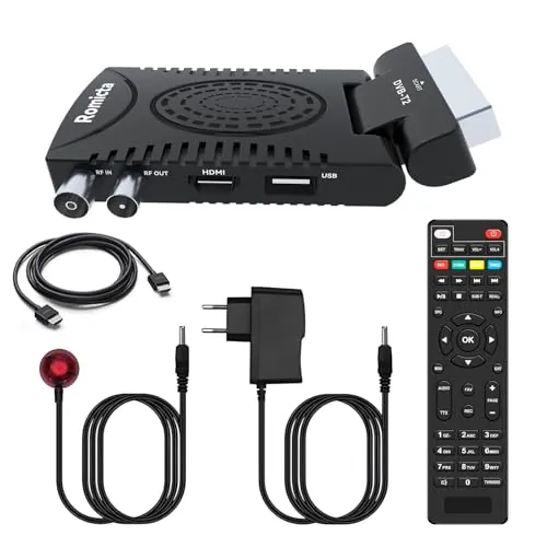 Romicta Decodificador TDT HD 2025 - DVB-T2 H.265 HEVC FTA Full HD PVR, USB, HDMI, SCART, Sintonizador de TV Digital Terrestre, Receptor Digital de Alta definición Full HD 1080p, Control Remoto 2 en 1