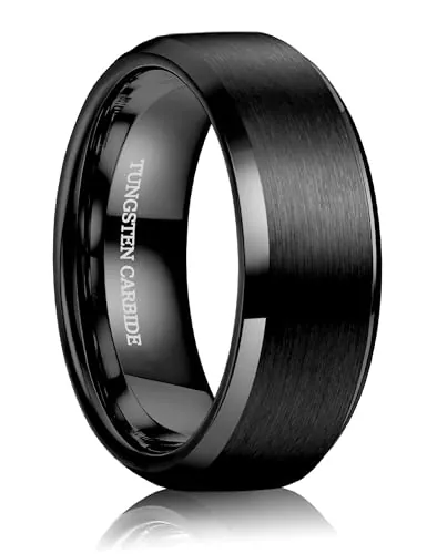 YADOCA Anillo Hombre Tungsteno Anillo para Hombre Negro 8MM Anillos de Compromiso Promesa Boda Superficie Mmate Borde Pulido Tallas 20