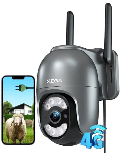 Xega Cámara Cablada 4G Exterior con Tarjeta SIM Grabación 24/7 Sin WiFi PTZ