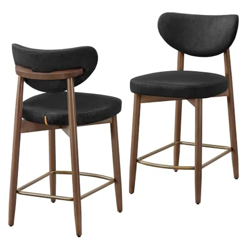 VASAGLE Taburetes de Bar, Madera Maciza, con Respaldo, Juego de 2