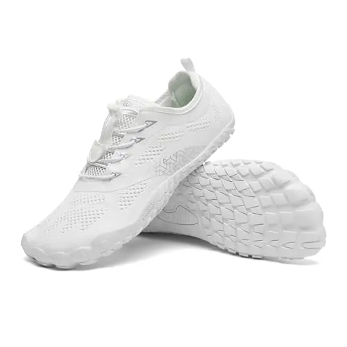 SAGUARO Mujer Hombre Zapatillas Barefoot Minimalista Respirable Calzado Minimalista Zapatillas de Trail Running Blanco,Gr.43