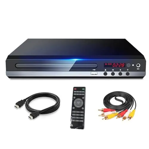 Huudngeje Reproductor de DVD 1080P HD Reproductor de DVD DoméStico Box para TV Reproductor de Disco CD DVD Gratuito para Todas Las Regiones Reproductor EVD con Salida AV - Enchufe Europeo