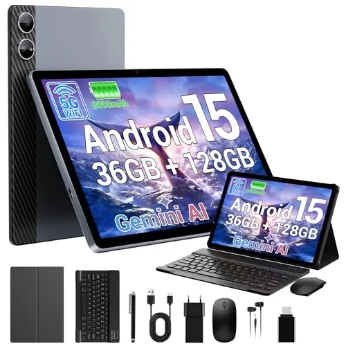 MAXLEGEN Tablet 10 Pulgadas, 36GB RAM + 128GB ROM/2TB TF, 5G/2.4GHZ WiFi, Octa-Core, IA Gemini, 13MP, 8000mAh, Jack de 3,5mm, OTG, Android 15 Tableta con Teclado/Ratón/Auriculares/Funda/Lápiz