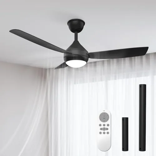 Airwit Ventilador de Techo 106cm con Luz LED Regulable, 3 Aspas Snap-On, Silencioso Ventilador Techo con Mando para Dormitorio Salon Cocina, 6 Velocidades, Instalación Rápida, Negro