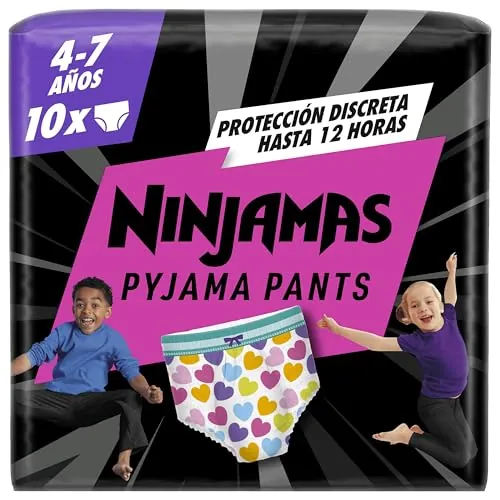 DODOT Ninjamas Pañal Branguita para Pijama con Corazones, 60 Pañales de Pijama, 4-7 Años, 17kg-30kg, Protección contra fugas toda la noche