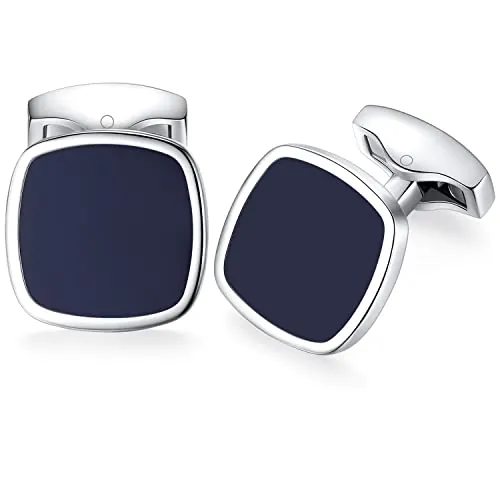HONEY BEAR cuadrado Gemelos para hombres -acero inoxidable para regalo de boda de negocios (Azul marino)