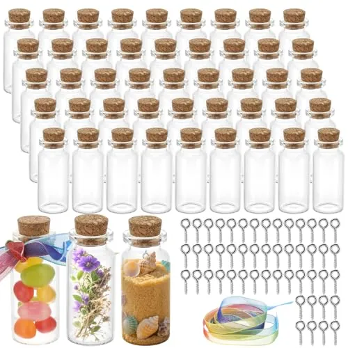 Luziyun 48 Piezas Mini Botella de Vidrio, 10ml, Con Cinta Decorativa