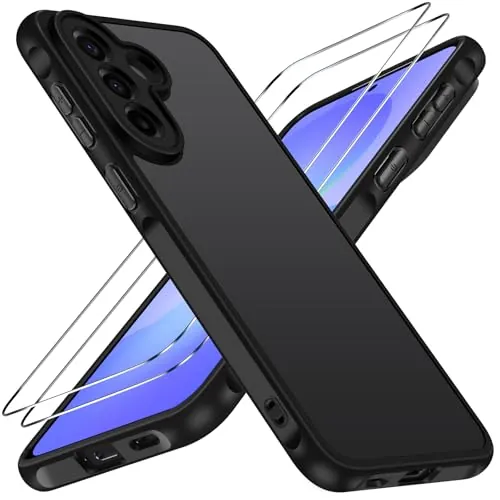 ivoler Mate Funda para Samsung Galaxy A57 5G con 2 Piezas Cristal Templado, [Protección Militar] Carcasa Protectora Antigolpes Trasera Translúcida Antihuellas Case, Negro