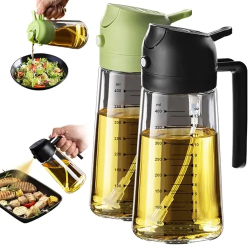 TrendPlain Pulverizador Aceite Spray 470ml - 2 en 1 Spray Aceite Cocina, Dispensadora para Freidora de Aire, Ensaladas, Vinagre y Accesorios Cocina (2 unidades, Negro y Verde)