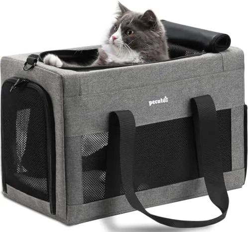 Pecute Transportin Gato Avion Permitido, Estable Transportadora Gato, Gris