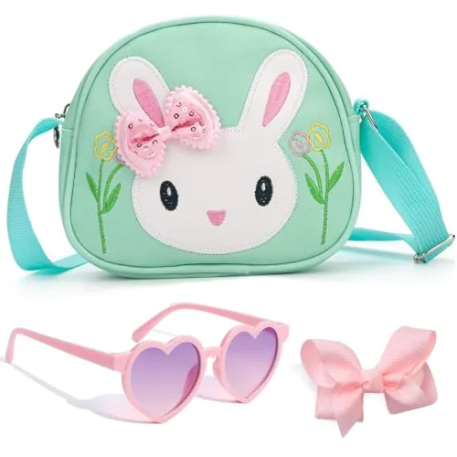 LQTSLFM Bolso Conejita Niña, Bolsos Bandolera Infantil, Bolso Bandolera de Conejo, Bolsos Niña con Lazo y Conejito, Regalos de Pascua, Regalos de Cumpleaños para Niños