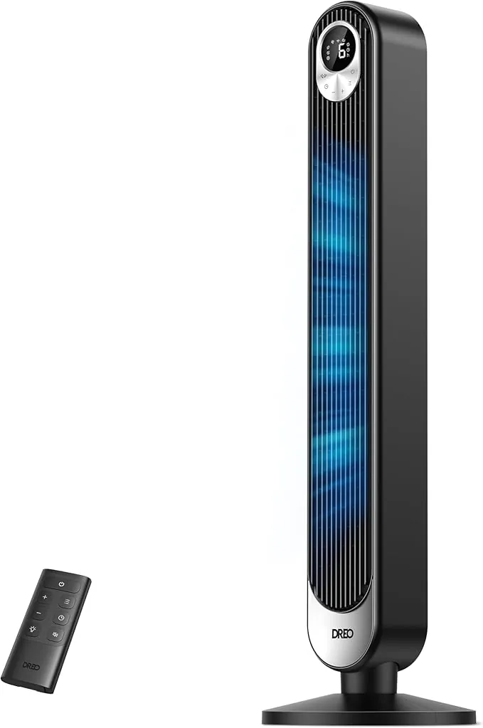 Dreo 28dB Ventilador de Torre con Mando a Distancia, 106 cm Silencioso de 8,53 m/s de Velocidad, Oscilante de 90° con 9 Velocidades, 4 Modos, Temporizador de 12 horas,Ventilador de pie, Cruiser Pro T1