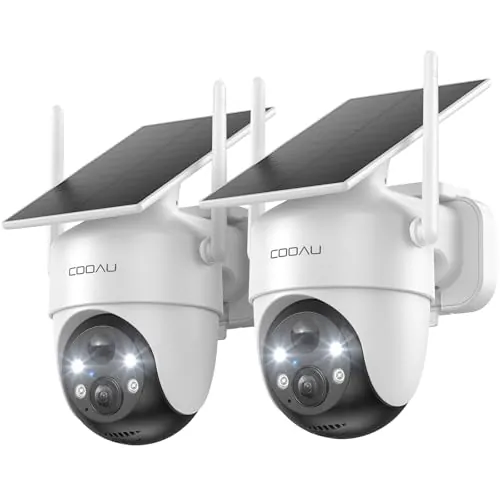 COOAU 2KCamara Vigilancia WiFi Exterior Solar,Carga en Días Nublados,Blanco