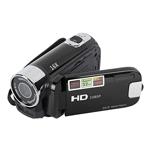 Videocámara Videocámara, 1080P 16MP DV Cámara de Mano, Pantalla Giratoria TFT de 2,7 Pulgadas Cámara de Video con Zoom Digital 16x con Cable USB para la Familia, Viajes (Negro)